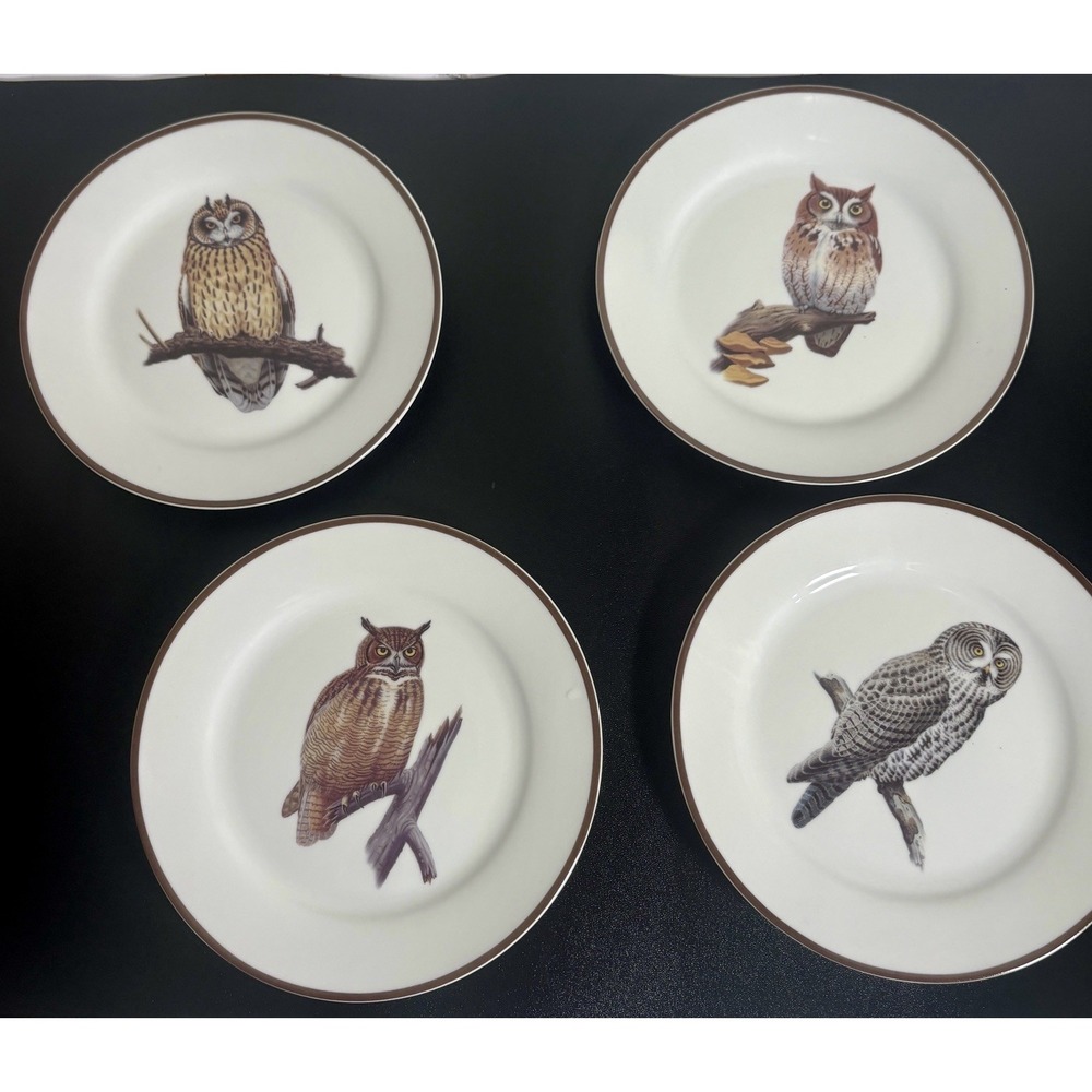 Vintage National Wildlife Federation NWF 8" Owl Plates Set 4 Boehm Art 1980s